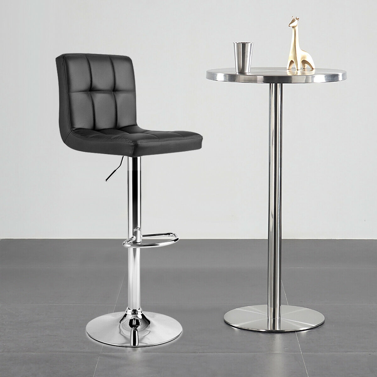 Height Adjustable Swivel Bar Stool with Cushioned Seat and Wide3 Metal Base